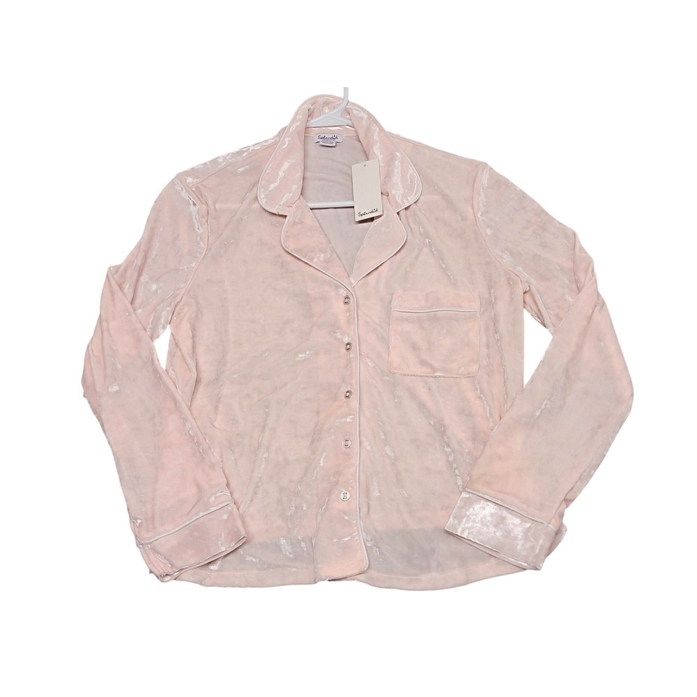 Splendid Shirt Womens XS Pink Velvet Pajama Top Button Front‎ Long Sleeve